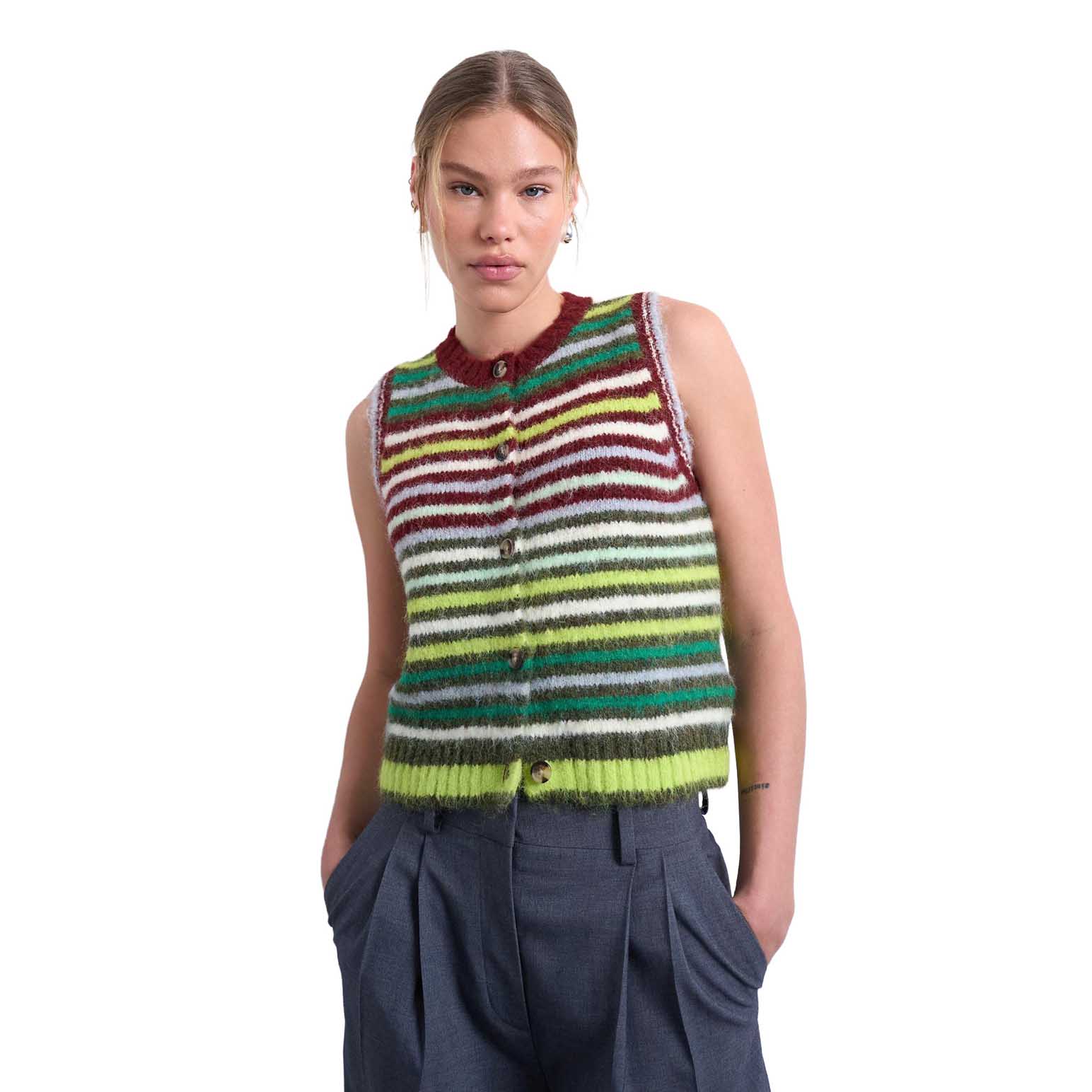 TOPSHOP Caro Stripe Sleeveless O-Neck Vest